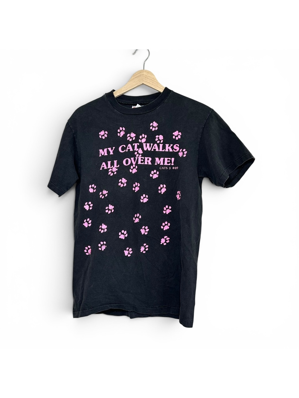 Vintage 90s Cat Graphic T Shirt Paw Print Animal Lover Tee